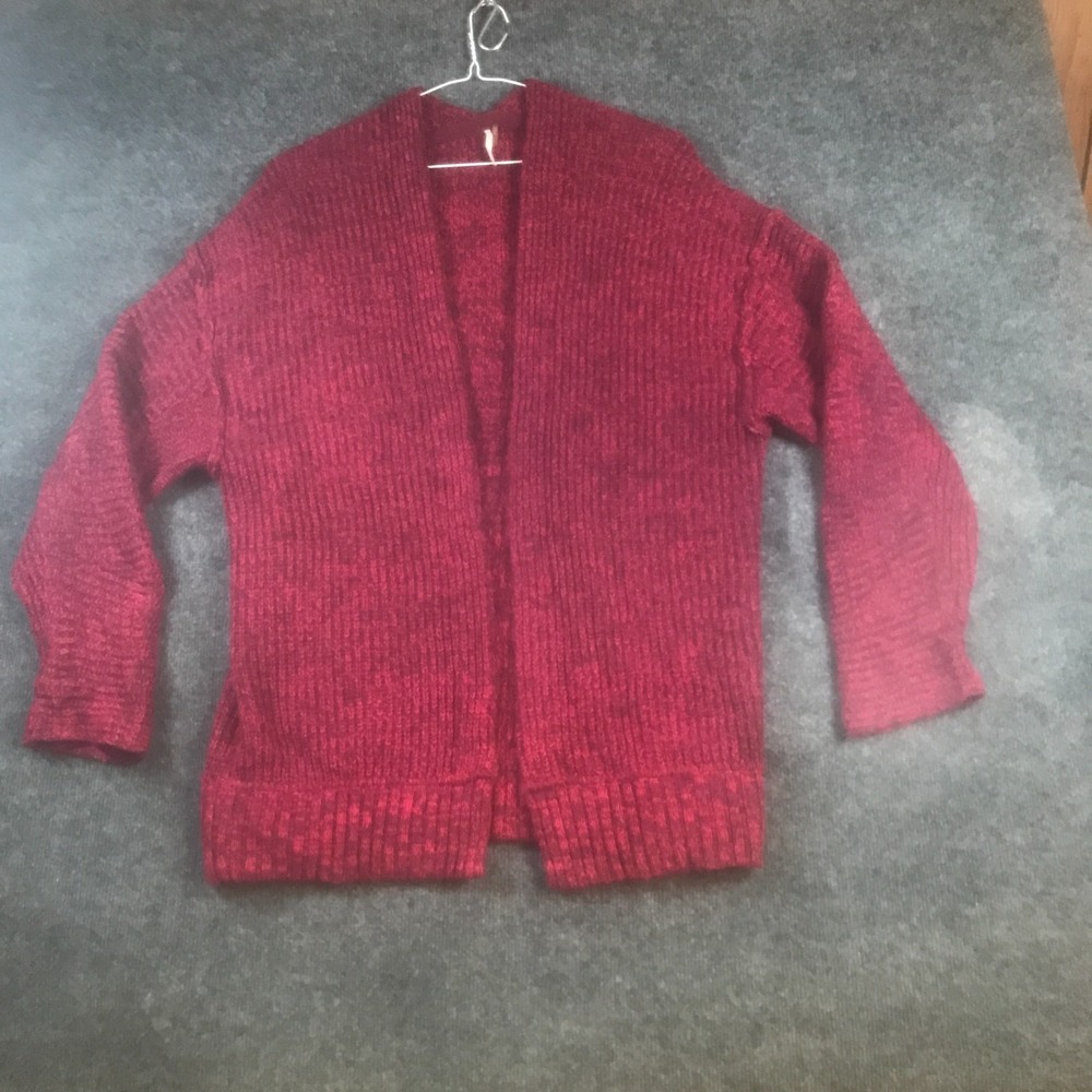 Free People Cardigan Sweater Womens XS Red Chunky Knit Ribbed Open Front Casual